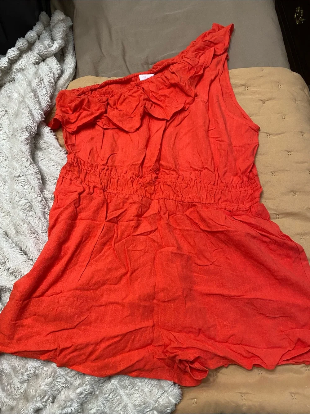 Women’s One-Shoulder Red Ruffle Romper